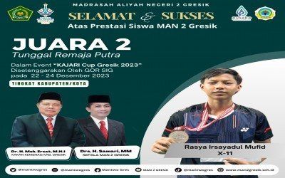 Rasya Irsayadul Mufid, Siswa MAN 2 Gresik, Raih Juara 2 Bulu Tangkis di KAJARI Cup Gresik 2023