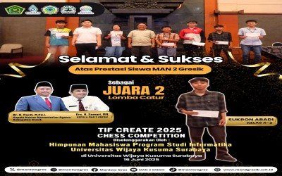 Sukron Abadi, Siswa MAN 2 Gresik Raih Juara 2 Lomba Catur di Universitas Wijaya Kusuma Surabaya