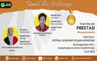DUA SISWA ANDALAN MAN 2 GRESIK RAIH MEDALI PADA FESTIVAL OLIMPIADE PELAJAR NUSANTARA