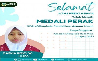 ZAZKIA, RAIH MEDALI PERAK BIDANG PENDIDIKAN AGAMA ISLAM TINGKAT NASIONAL