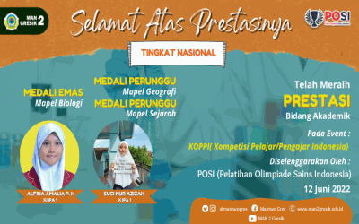 DUA SISWA MAN 2 GRESIK MEMBORONG 3 MEDALI DALAM KOMPETISI TINGKAT NASIONAL