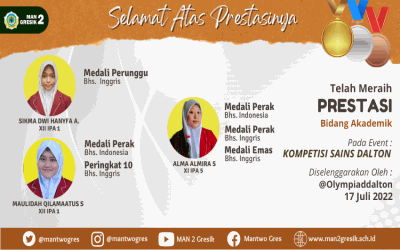 RAIH MEDALI DALAM KOMPETISI SAINS DALTON, TIGA SISWA MAN 2 GRESIK TAMPIL LUAR BIASA