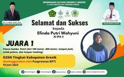 Efinda Melaju ke O2SN Provinsi dengan Sabet Juara 1 Panca Lomba Putri di Gelora Joko Samudro Gresik